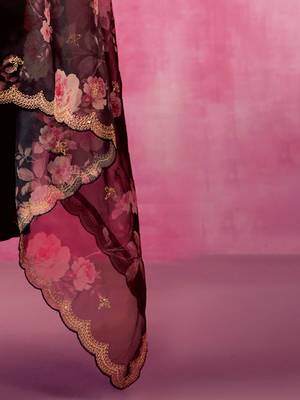 Women Floral Embroidered Regular Kurta Trousers With Dupatta 4