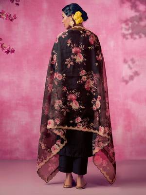 Women Floral Embroidered Regular Kurta Trousers With Dupatta 5