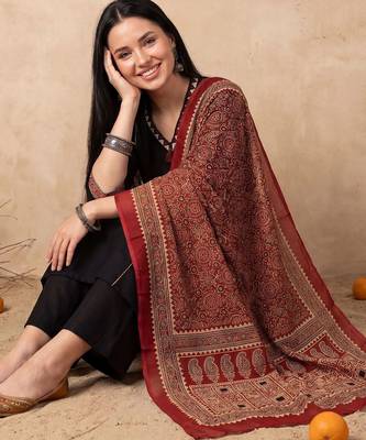 Women Ethnic Motifs Embroidered Regular Thread Work  Cotton Kurta with Palazzos & With Dupatta 2