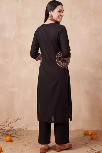 Women Ethnic Motifs Embroidered Regular Thread Work Pure Cotton Kurta with Palazzos & With Dupatta