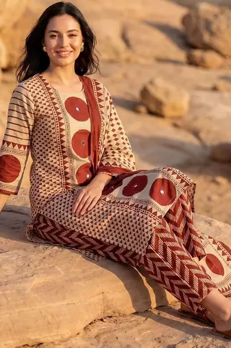 Women Printed Regular Mirror Work Pure Cotton Kurta with Trousers & With Dupatta