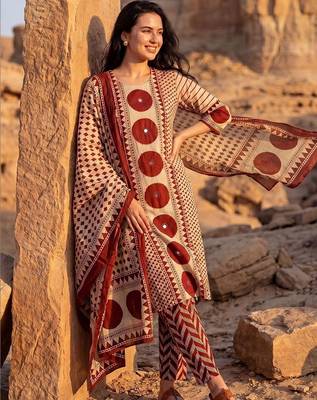 Women Printed Regular Mirror Work Pure Cotton Kurta with Trousers & With Dupatta 3