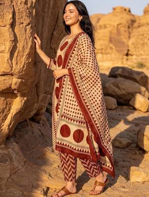 Women Printed Regular Mirror Work Pure Cotton Kurta with Trousers & With Dupatta 5