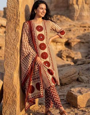 Women Printed Regular Mirror Work Pure Cotton Kurta with Trousers & With Dupatta 6