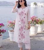 Women Floral Embroidered Regular Thread Work Pure Cotton Kurta with Trousers