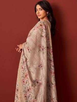 Women Floral Embroidered Linen Kurta with Trousers & Dupatta 6