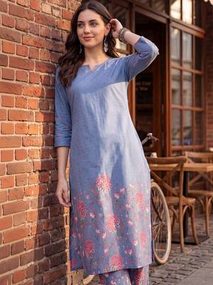Women Floral Printed Regular Pure Cotton Kurta with Trousers 6