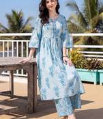 Women Floral Printed Empire  Cotton Kurta with Palazzos