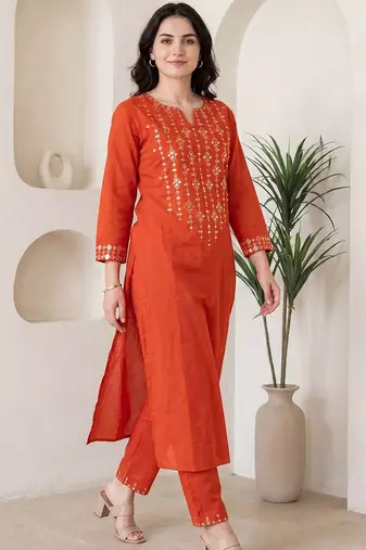 Women Ethnic Motifs Embroidered Regular Mirror Work Kurta with Trousers