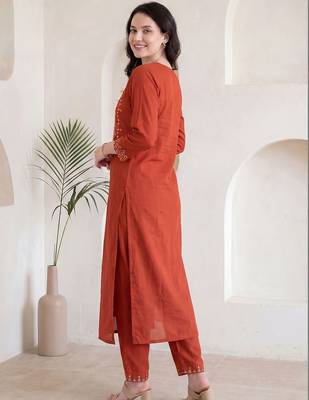 Women Ethnic Motifs Embroidered Regular Mirror Work Kurta with Trousers 4