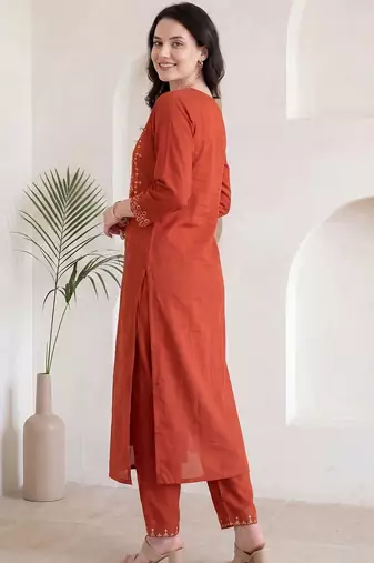 Women Ethnic Motifs Embroidered Regular Mirror Work Kurta with Trousers