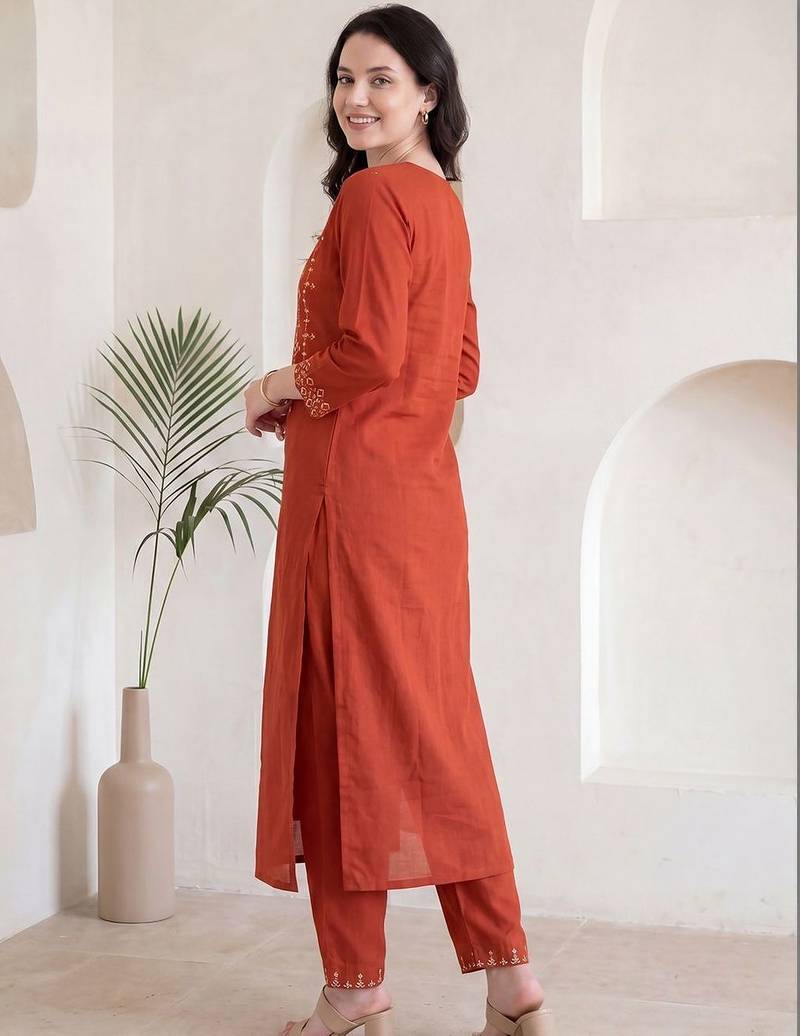 Women Ethnic Motifs Embroidered Regular Mirror Work Kurta with Trousers
