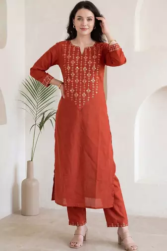 Women Ethnic Motifs Embroidered Regular Mirror Work Kurta with Trousers