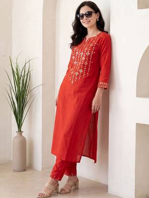 Women Ethnic Motifs Embroidered Regular Mirror Work Kurta with Trousers 6