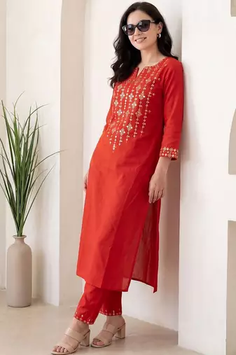 Women Ethnic Motifs Embroidered Regular Mirror Work Kurta with Trousers