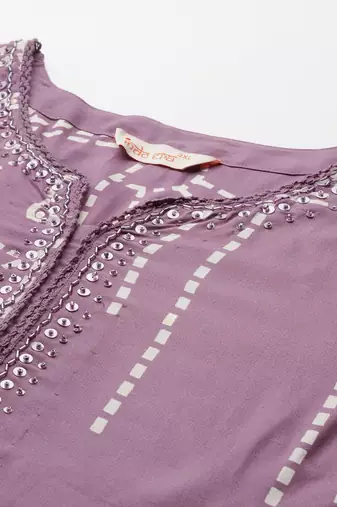 Plus Size Regular Beads and Stones Notched Round Neck Kurta with Palazzos