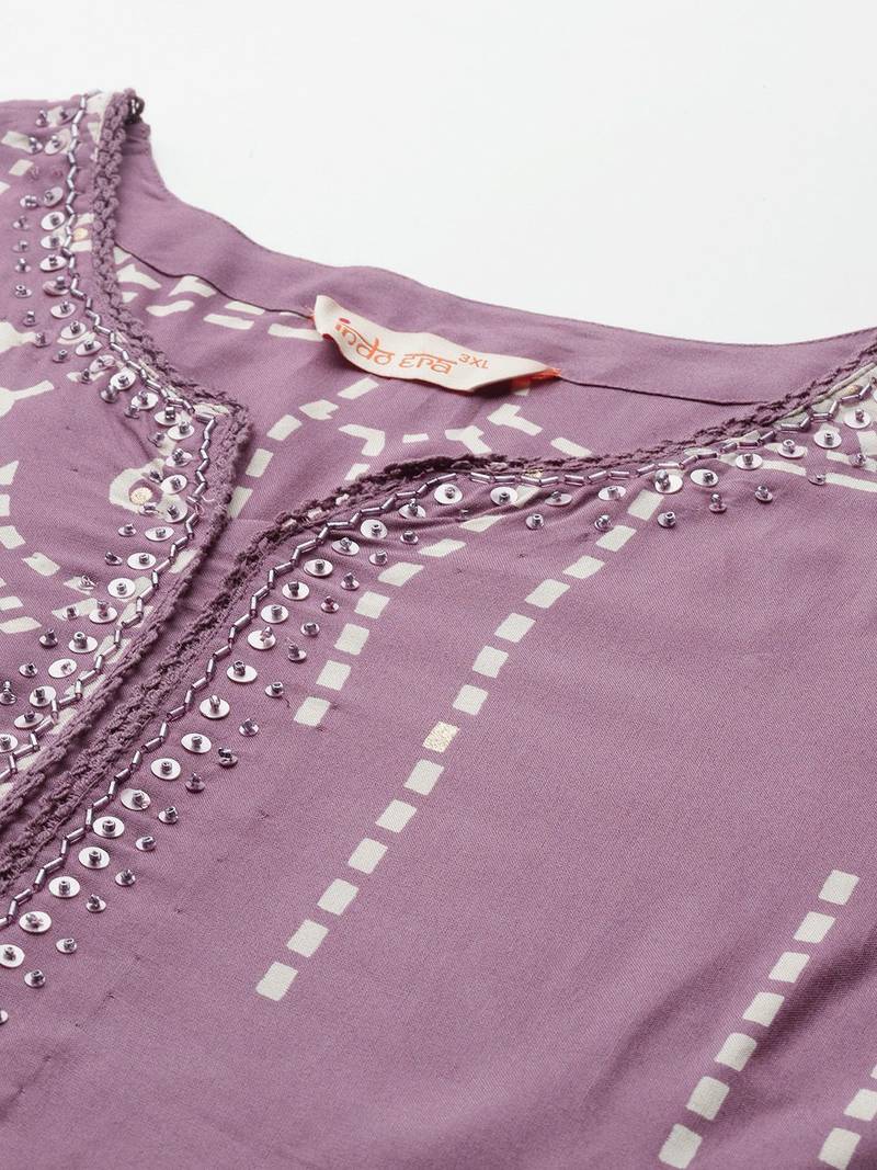 Plus Size Regular Beads and Stones Notched Round Neck Kurta with Palazzos