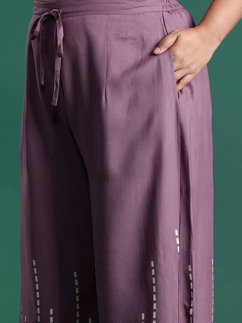 Plus Size Regular Beads and Stones Notched Round Neck Kurta with Palazzos