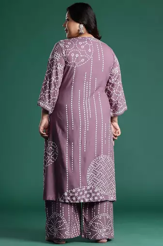 Plus Size Regular Beads and Stones Notched Round Neck Kurta with Palazzos
