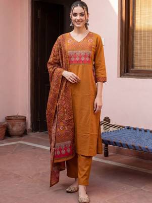 Women Ethnic Motifs Printed Regular Pure Cotton Kurta with Trousers & With Dupatta 6