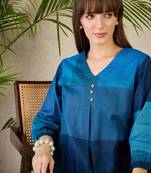 Women Colourblocked V-Neck A-Line Kurta with Trouser