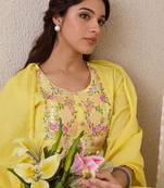 Women Floral Embroidered Cotton Kurta with Trousers & Dupatta