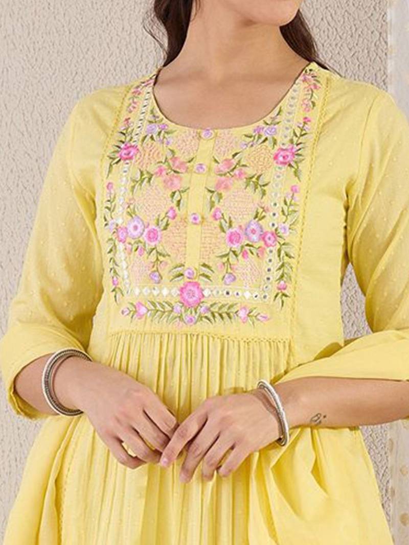 Women Floral Embroidered Cotton Kurta with Trousers & Dupatta