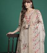 Floral Embroidered Pure Cotton Kurta with Trousers & Dupatta