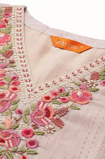 Floral Embroidered Pure Cotton Kurta with Trousers & Dupatta