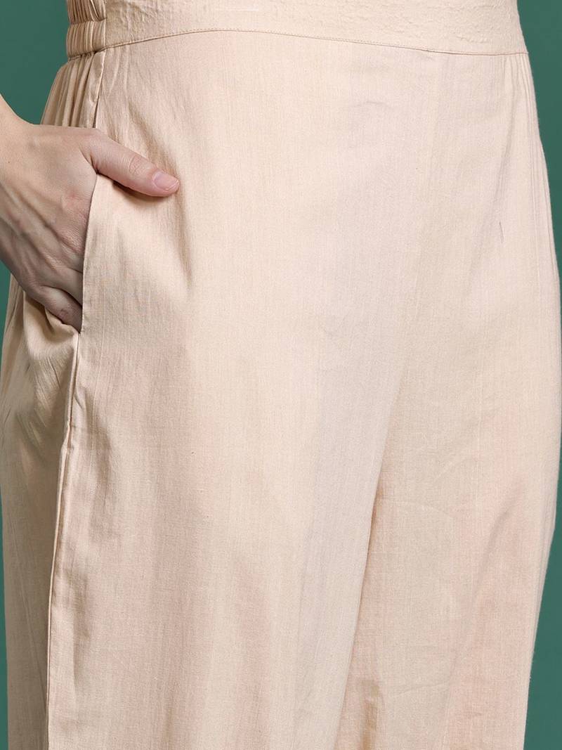 Floral Embroidered Pure Cotton Kurta with Trousers & Dupatta