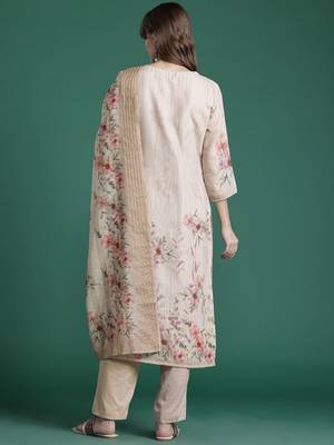 Floral Embroidered Pure Cotton Kurta with Trousers & Dupatta 7