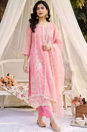 Women Floral Embroidered Regular Thread Work Kurta with Trousers & With Dupatta
