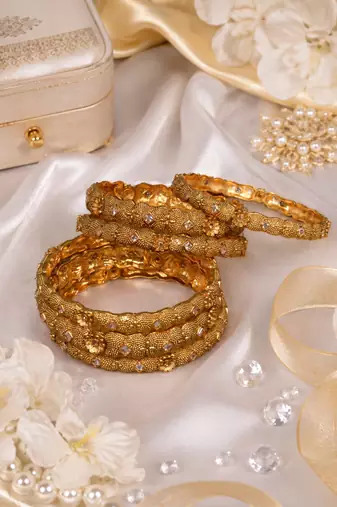 Gold Plated Temple Floral Filigree Work Bangles