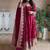 Women's dark cherry pink zari sequence embroidery work anarkali gown with dupatta