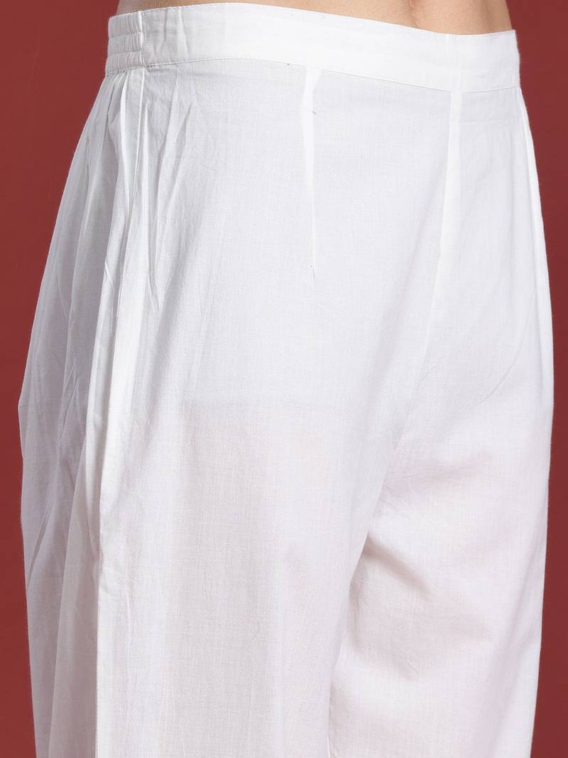 Floral Embroidered Thread Work Pure Cotton Kurta with Trousers & With Dupatta