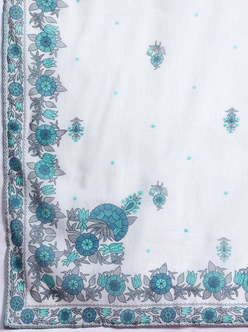 Floral Embroidered Thread Work Pure Cotton Kurta with Trousers & With Dupatta
