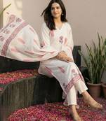 Women Ethnic Motifs Printed Regular Pure Cotton Kurta with Trousers & With Dupatta