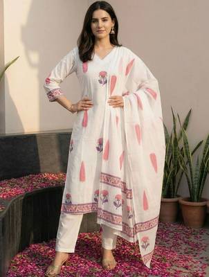 Women Ethnic Motifs Printed Regular Pure Cotton Kurta with Trousers & With Dupatta 2