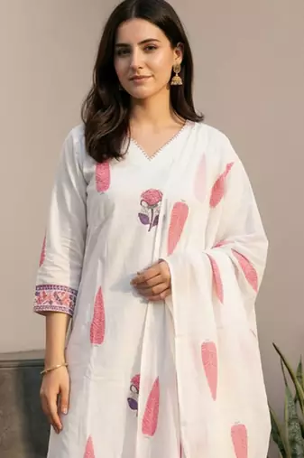 Women Ethnic Motifs Printed Regular Pure Cotton Kurta with Trousers & With Dupatta