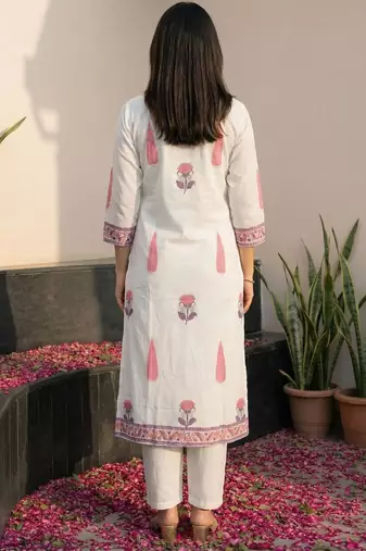 Women Ethnic Motifs Printed Regular Pure Cotton Kurta with Trousers & With Dupatta