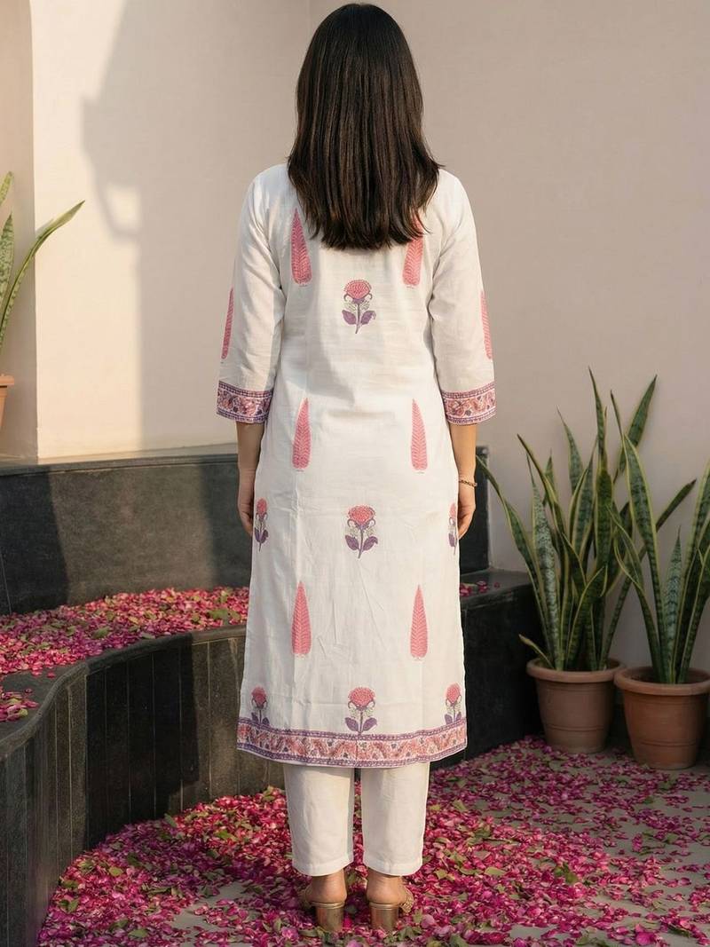 Women Ethnic Motifs Printed Regular Pure Cotton Kurta with Trousers & With Dupatta