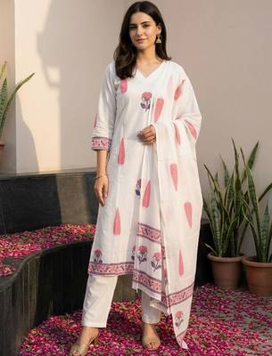 Women Ethnic Motifs Printed Regular Pure Cotton Kurta with Trousers & With Dupatta 6