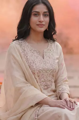Women Floral Embroidered Regular Thread Work Liva Kurta with Trousers & With Dupatta