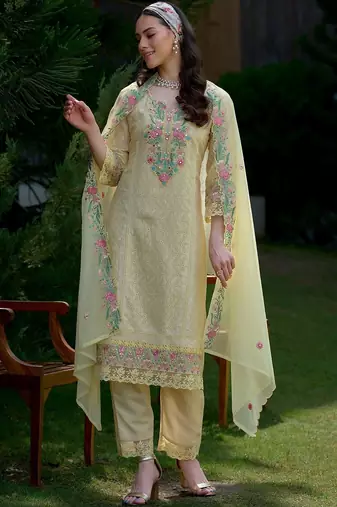 Women Floral Embroidered Regular Thread Work Pure Cotton Kurta with Trousers & With Dupatta