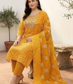 Plus Size Thread Work Pure Cotton Kurta with Trousers & With Dupatta