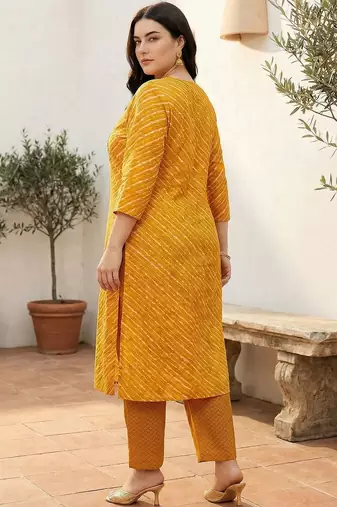 Plus Size Thread Work Pure Cotton Kurta with Trousers & With Dupatta