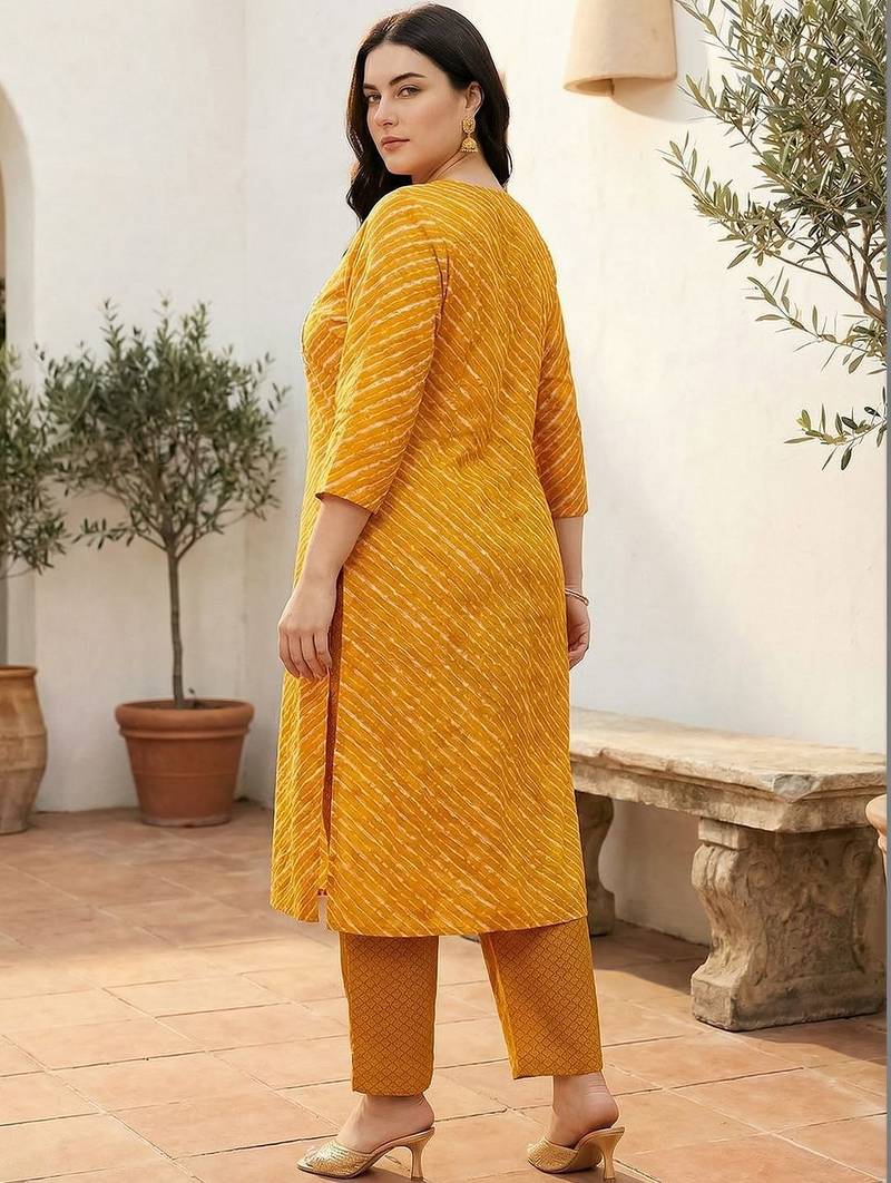 Plus Size Thread Work Pure Cotton Kurta with Trousers & With Dupatta