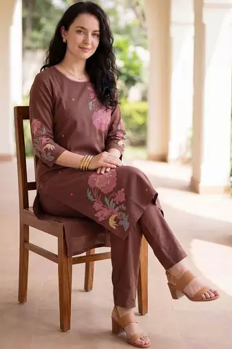 Women Floral Embroidered Regular Thread Work Kurta with Trousers
