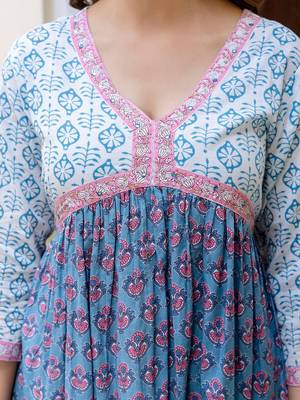 Floral Printed Empire Pure Cotton A-Line Kurta With Trousers & Dupatta 3