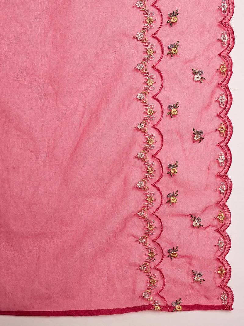 Embroidered A-Line Kurta With Trousers & Dupatta